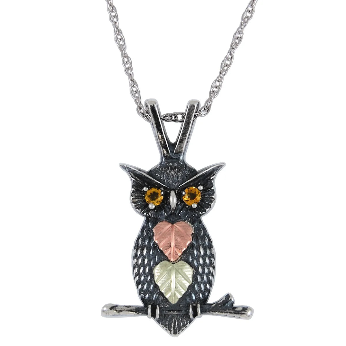  Black Hills Gold Owl Pendant with Citrine Eyes 