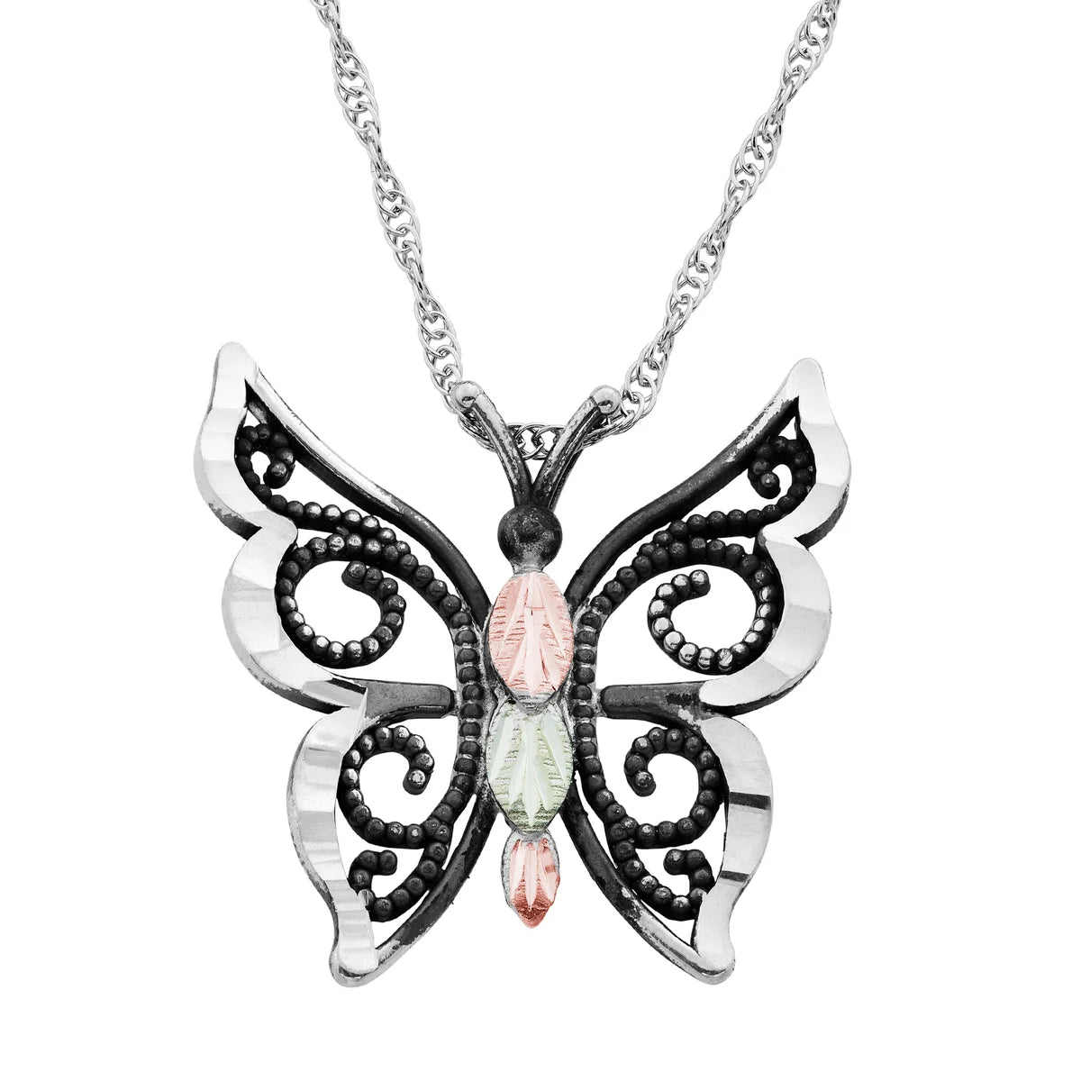  Black Hills Gold Sterling Silver Oxidized Butterfly Pendant 