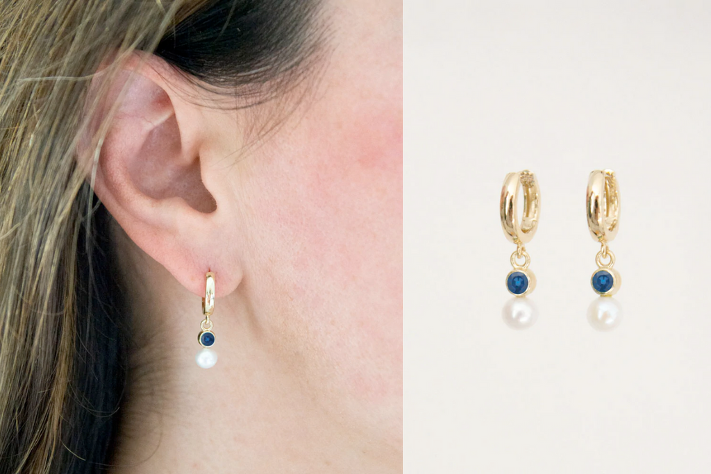 Sapphire and pearl huggie earrings
