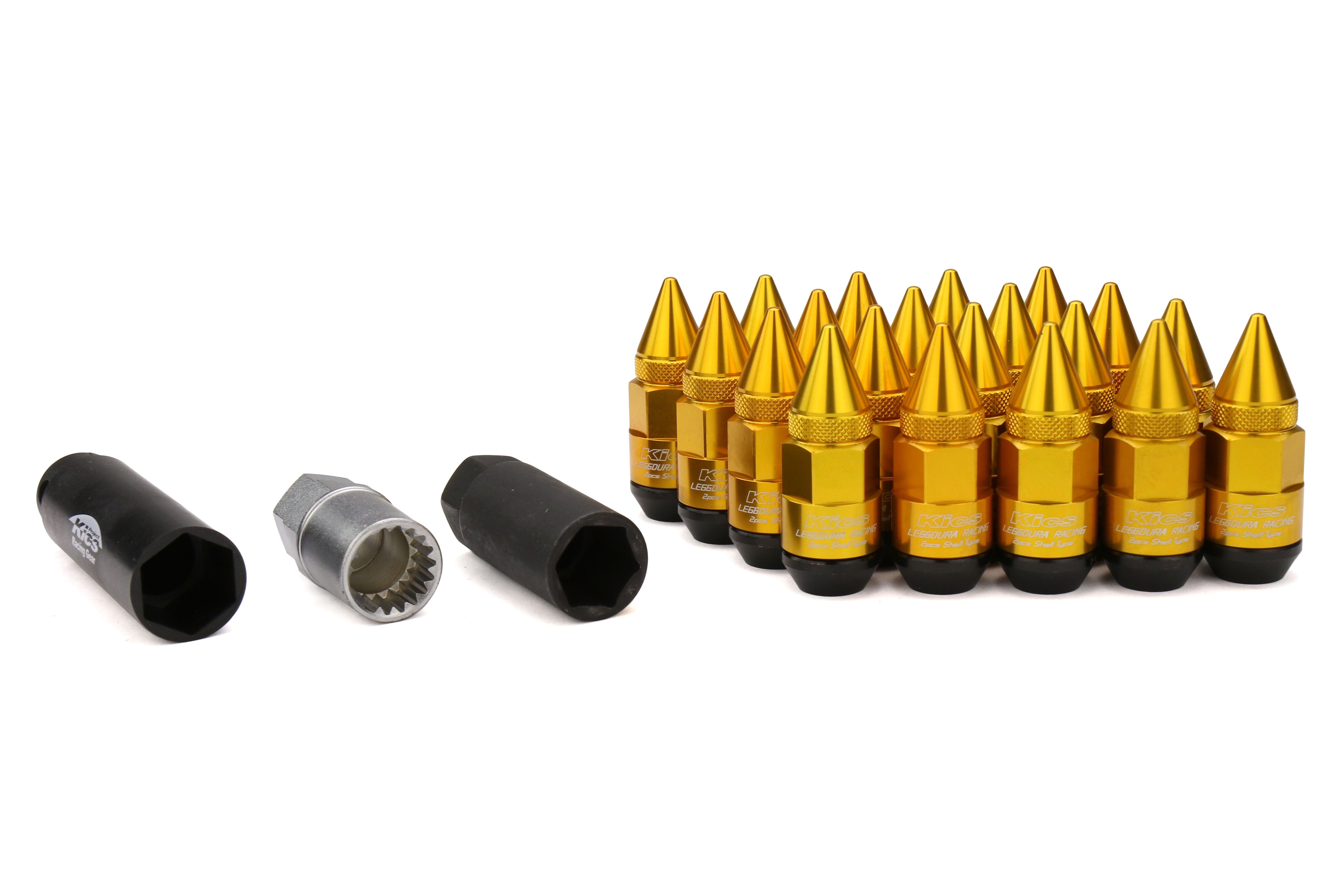 KICS Leggdura Racing Dangan Shell Type Lug Nut and Lock Set M12X1.25 Gold -  Universal