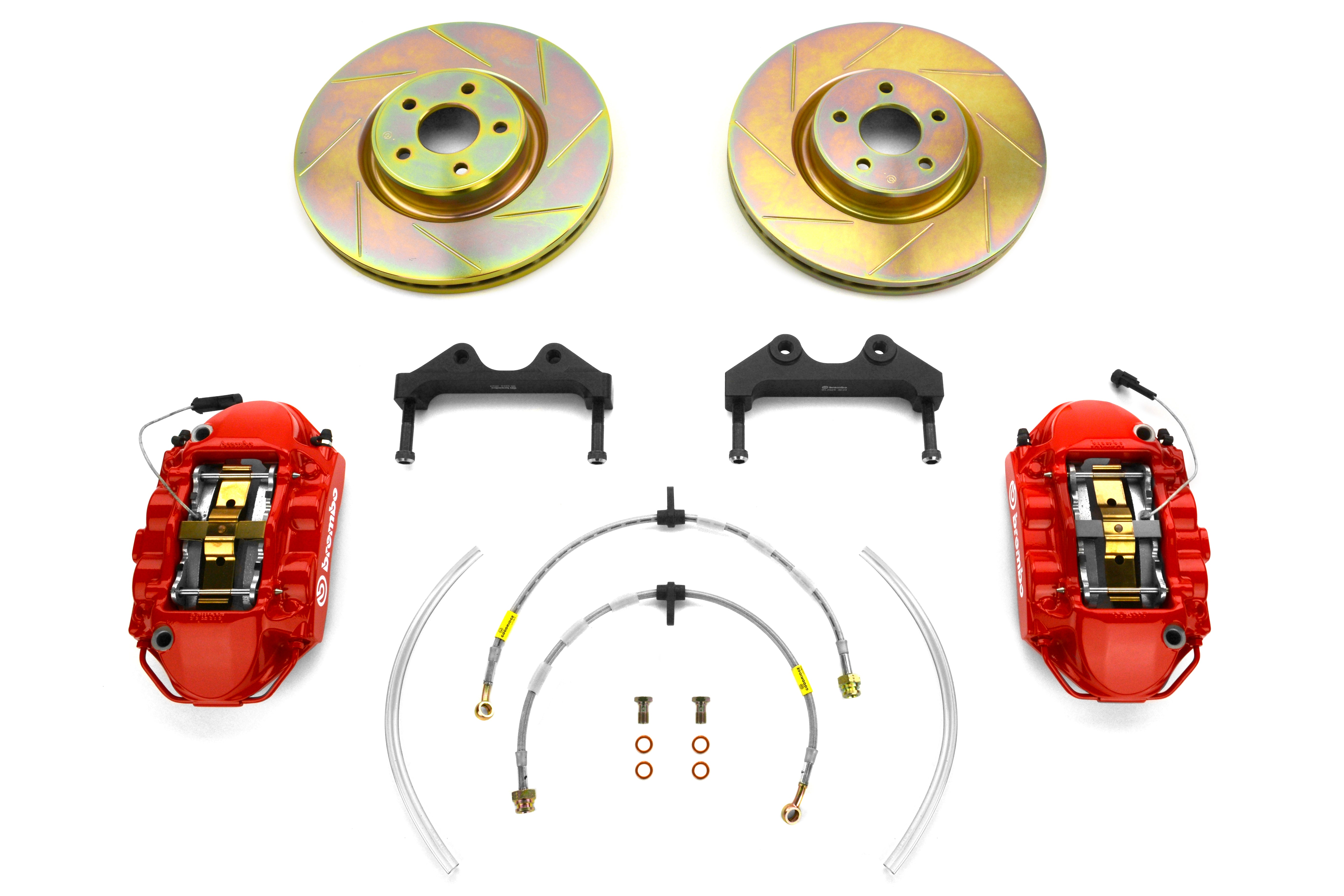 Brembo Gran Turismo 4 Piston Front Brake Kit Red Slotted Rotors - Ford S  2011-2013, 1P5.7002A2