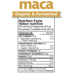 Prairie Naturals Fermented Organic Maca, 150g Nutrition Panel - SupplementSource.ca