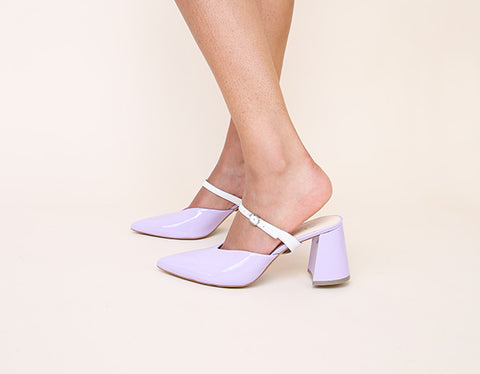 Lilac Gloss Mule White Twiggy Strap | Alterre Interchangeable Shoes | Modular Eco Shoes