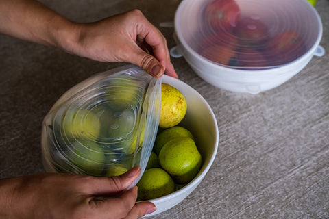 reusable silicone food covers you can stretch over various sized bowls and containers