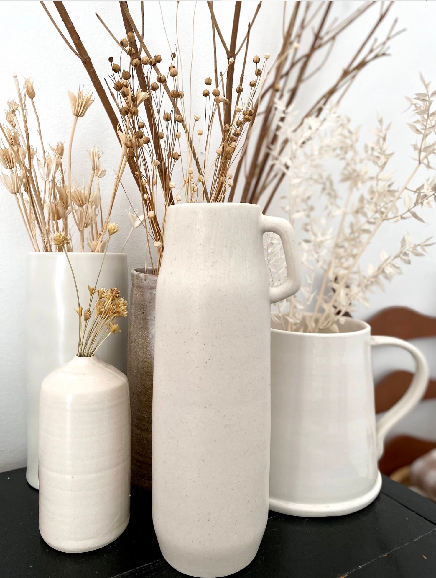 Pitcher - Cream Ceramic Pitcher with handle / BIDK Home