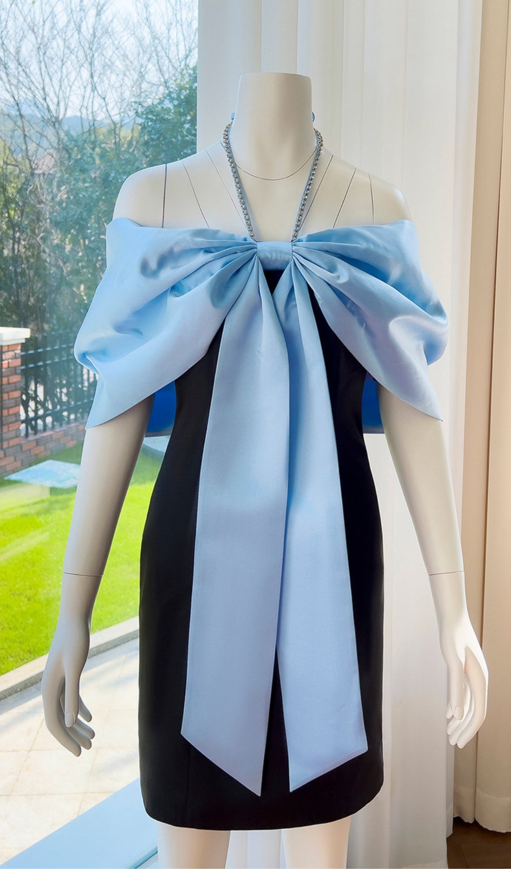 HALTER BOW PATCHWORK MINI DRESS - Image 5