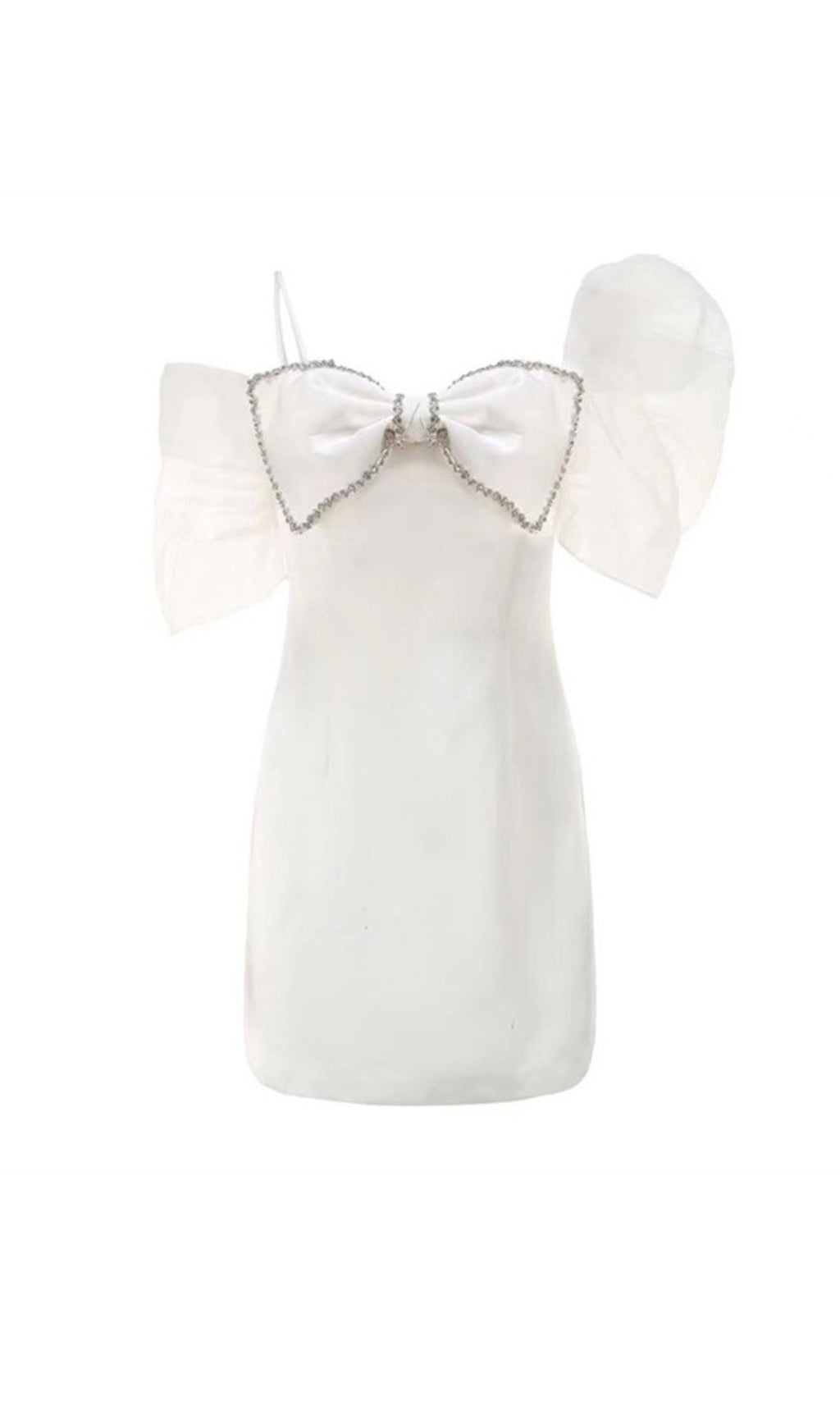 WHITE PUFF SLEEVE BOW DRESS - Image 4