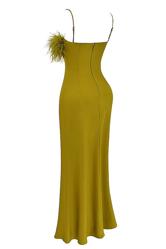 CHARTREUSE STRAPPY FEATHER-TRIM MAXI DRESS - Image 11