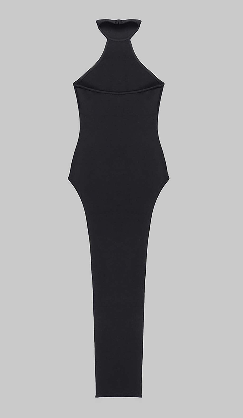 HALTER BACKLESS BANDAGE MIDI DRESS IN BLACK - Image 8