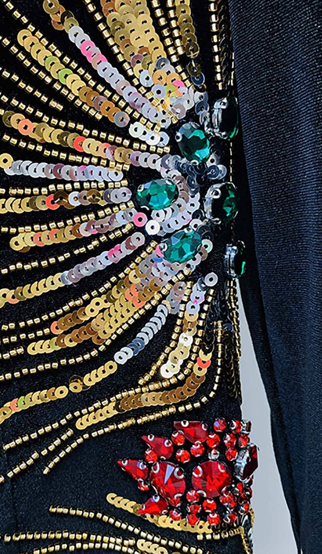 LONG-SLEEVE EMBELLISHED MINI DRESS IN BLACK - Image 6