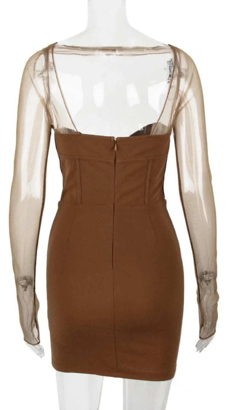 LONG SLEEVE MINI DRESS IN BROWN - Image 7