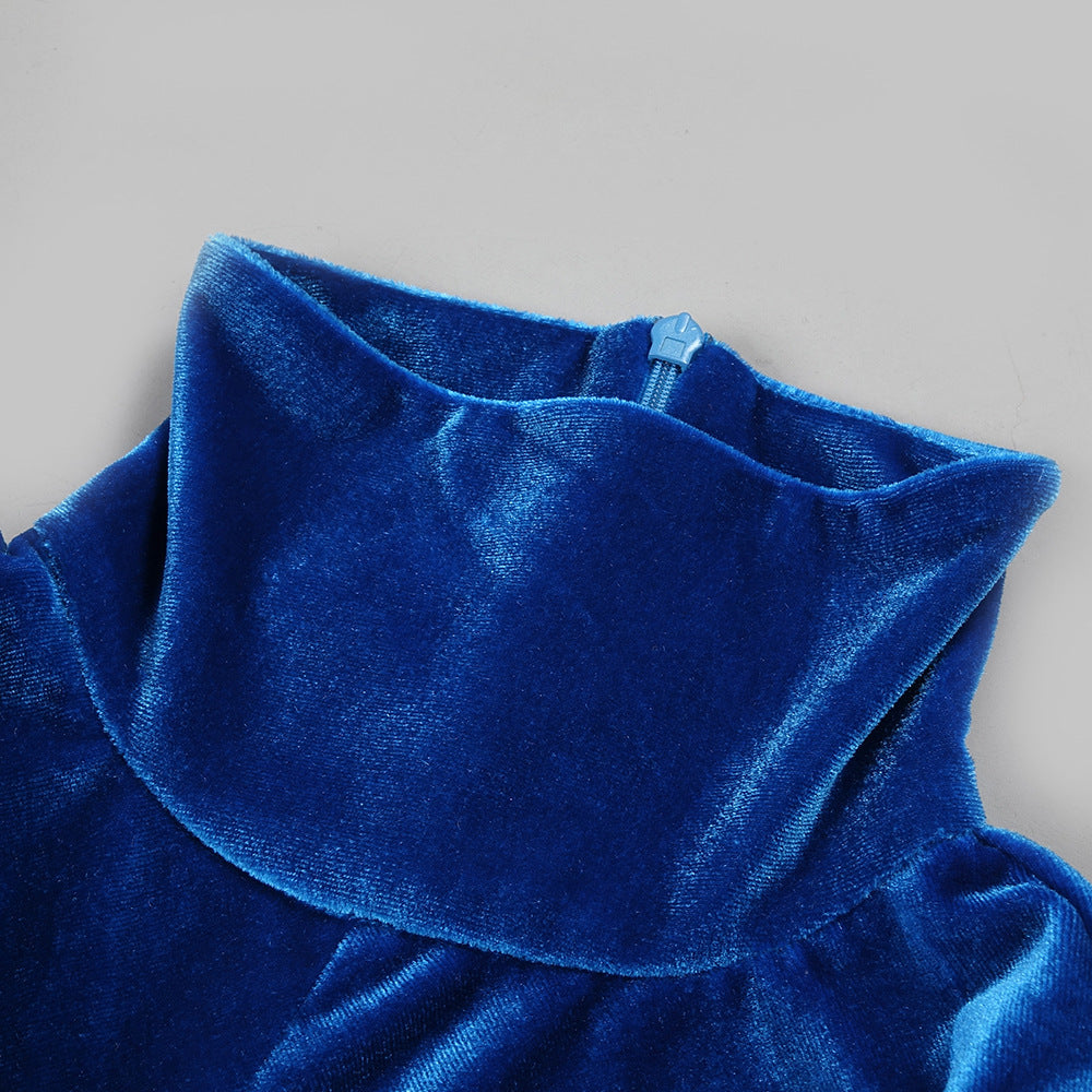 BLUE VELVET LONG SLEEVE CROSS KNOTTED MIDI DRESS - Image 3