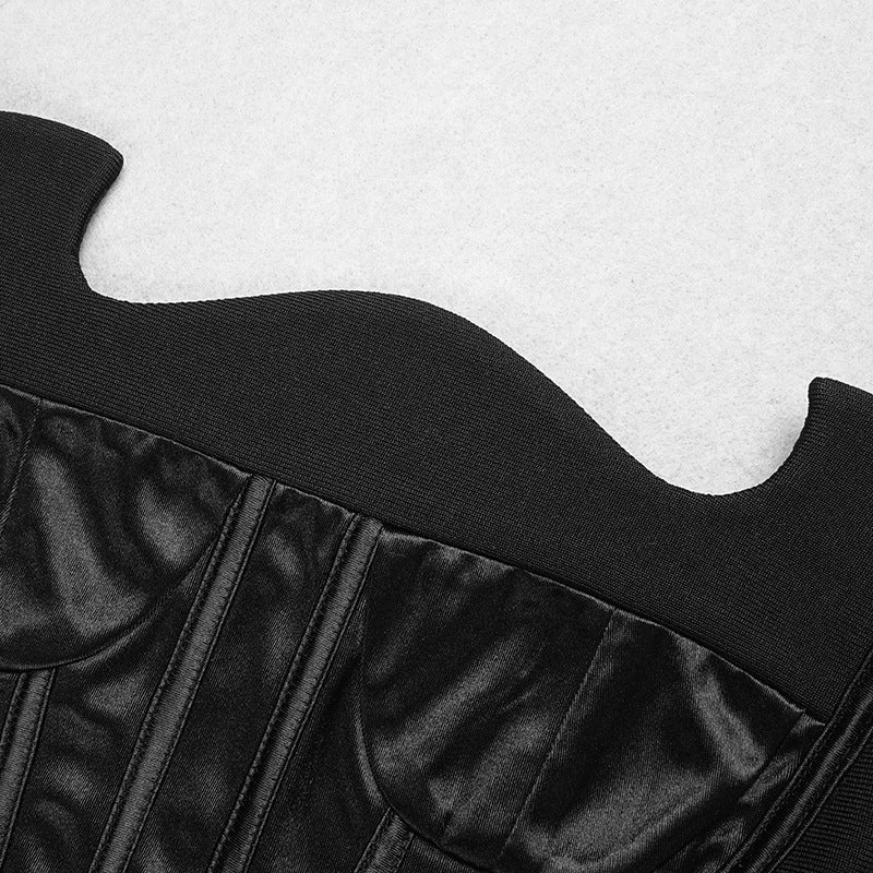 BLACK STRAPLESS SATIN BANDAGE MINI DRESS - Image 4