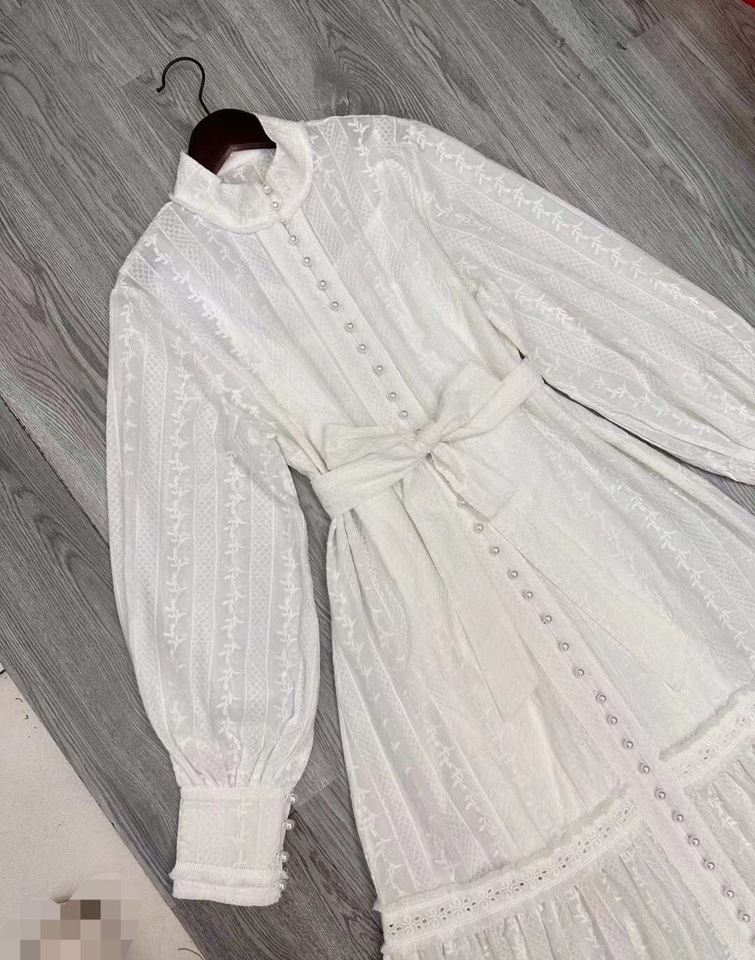 PEARL EMBROIDERED MIDI DRESS IN WHITE - Image 5