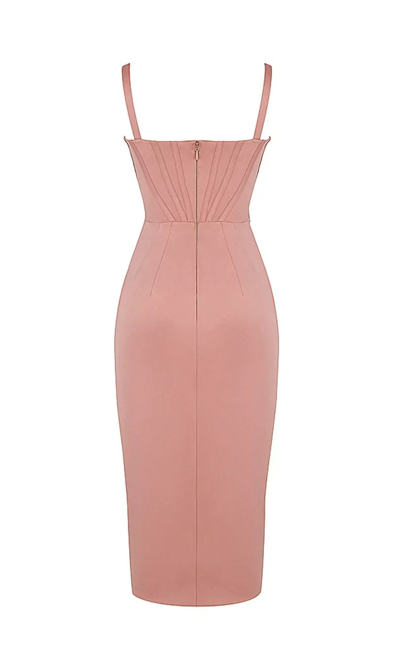 SATIN CORSET RUCHED MIDI DRESS - Image 8