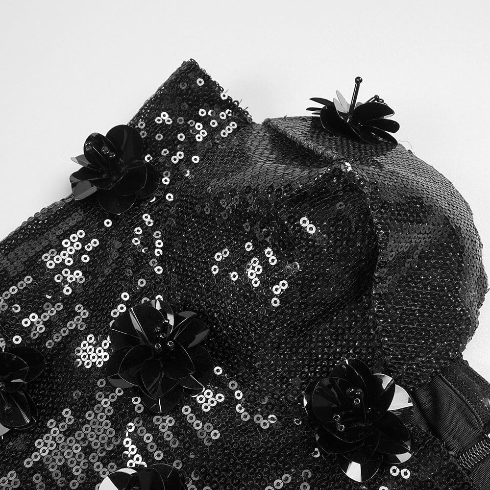 SEQUIN APPLIQU€°D MAXI DRESS IN BLACK - Image 10