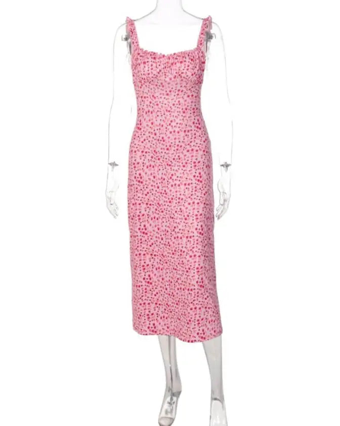 Ruffle Floral Print Sleeveless Backless Slip Draped Midi Dress - Image 6