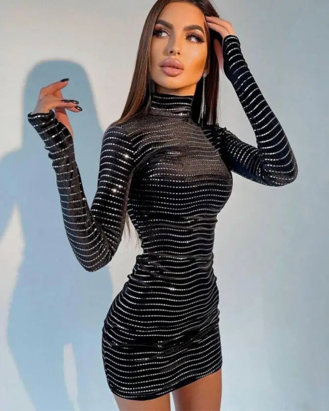 Shine Bling Sequin Long Sleeve Turtleneck Mini Dress - Image 3