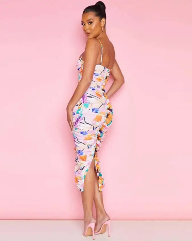 Tie Dye Print Sleeveless Patchwork Midi Dress - Image 6