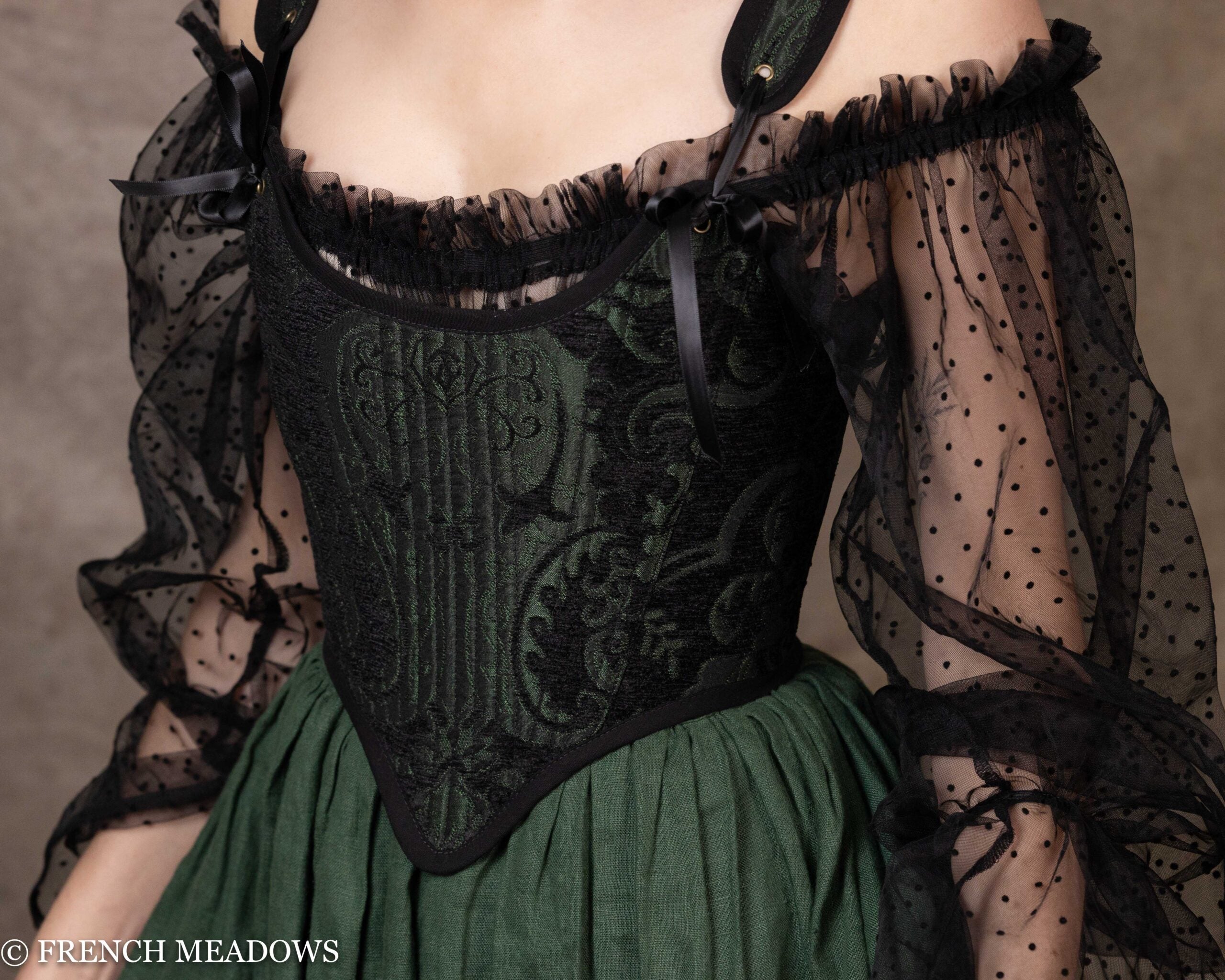 black and green brocade corset top