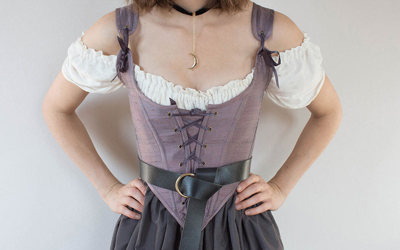 purple renaissance corset dress in silk dupioni fashion