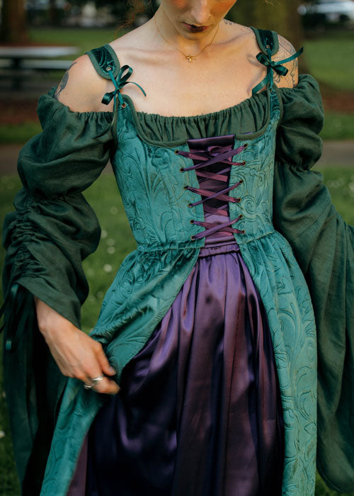 green corset dress in Winnifred Sanderson style
