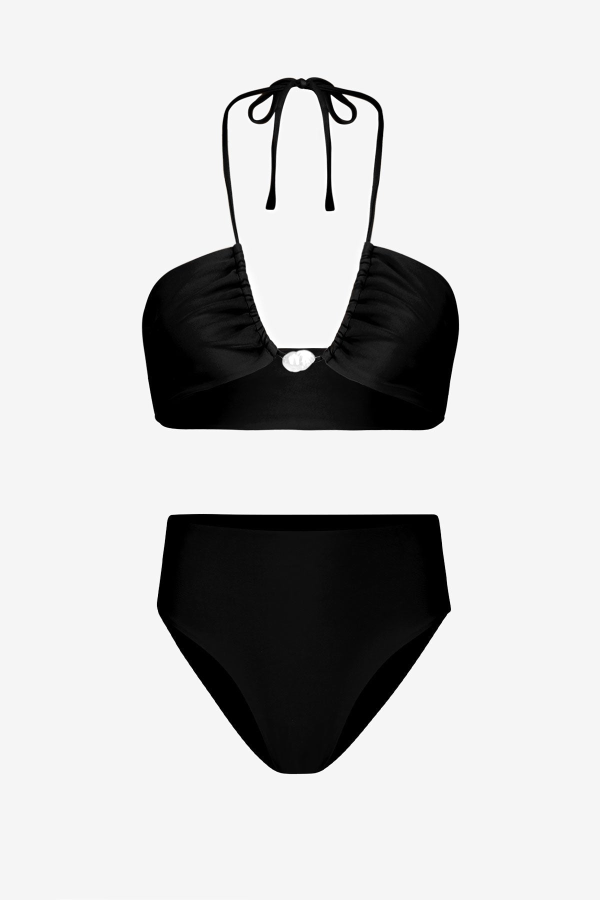 Bahia Bikini with Pearl & High-Waisted Bottom in Black