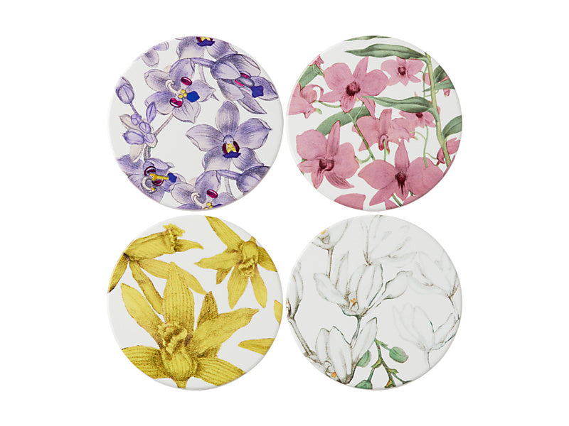 Royal Botanic Gardens Australian Orchids Ceramic Round Coaster Set of 4 Gift Boxed