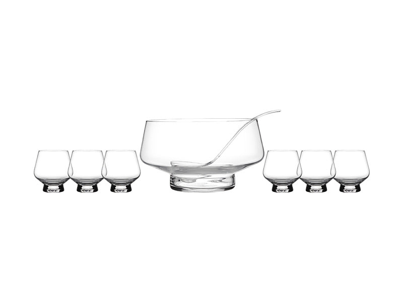 Diamante Footed Punch Bowl 7pc Set Gift Boxed