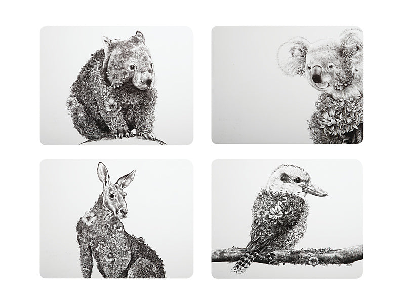 Marini Ferlazzo Animals of Australia Cork Back Placemat 34x26.5cm Set of 4 Assorted Gift Boxed