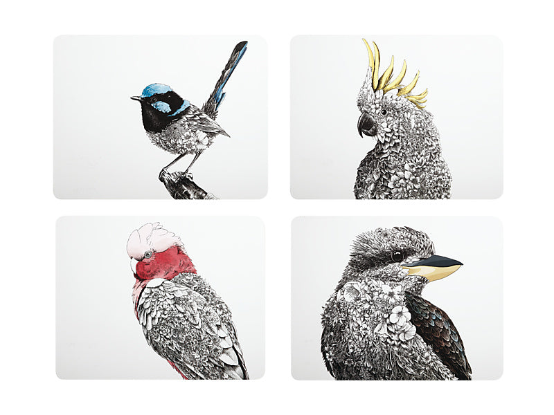 Marini Ferlazzo Birds of Australia Cork Back Placemat 34x26.5cm Set of 4 Assorted Gift Boxed