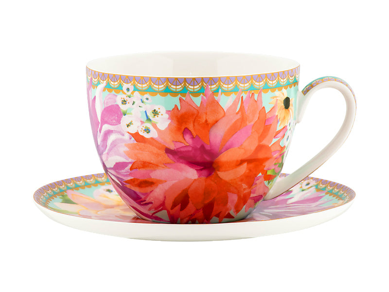 Teas & C's Dahlia Daze Breakfast Cup & Saucer 400ML Sky Gift Boxed