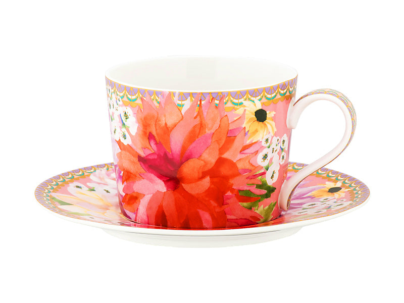 Teas & C's Dahlia Daze Cup & Saucer 240ML Pink Gift Boxed