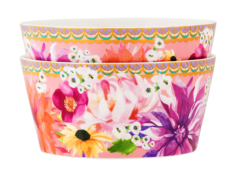 Teas & C's Dahlia Daze Bowl 12cm Set of 2 Pink Gift Boxed