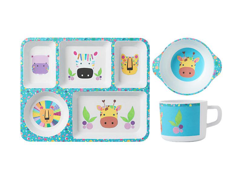 Kasey Rainbow Critters Children's Melamine 3pc Dinset Blue Gift Boxed