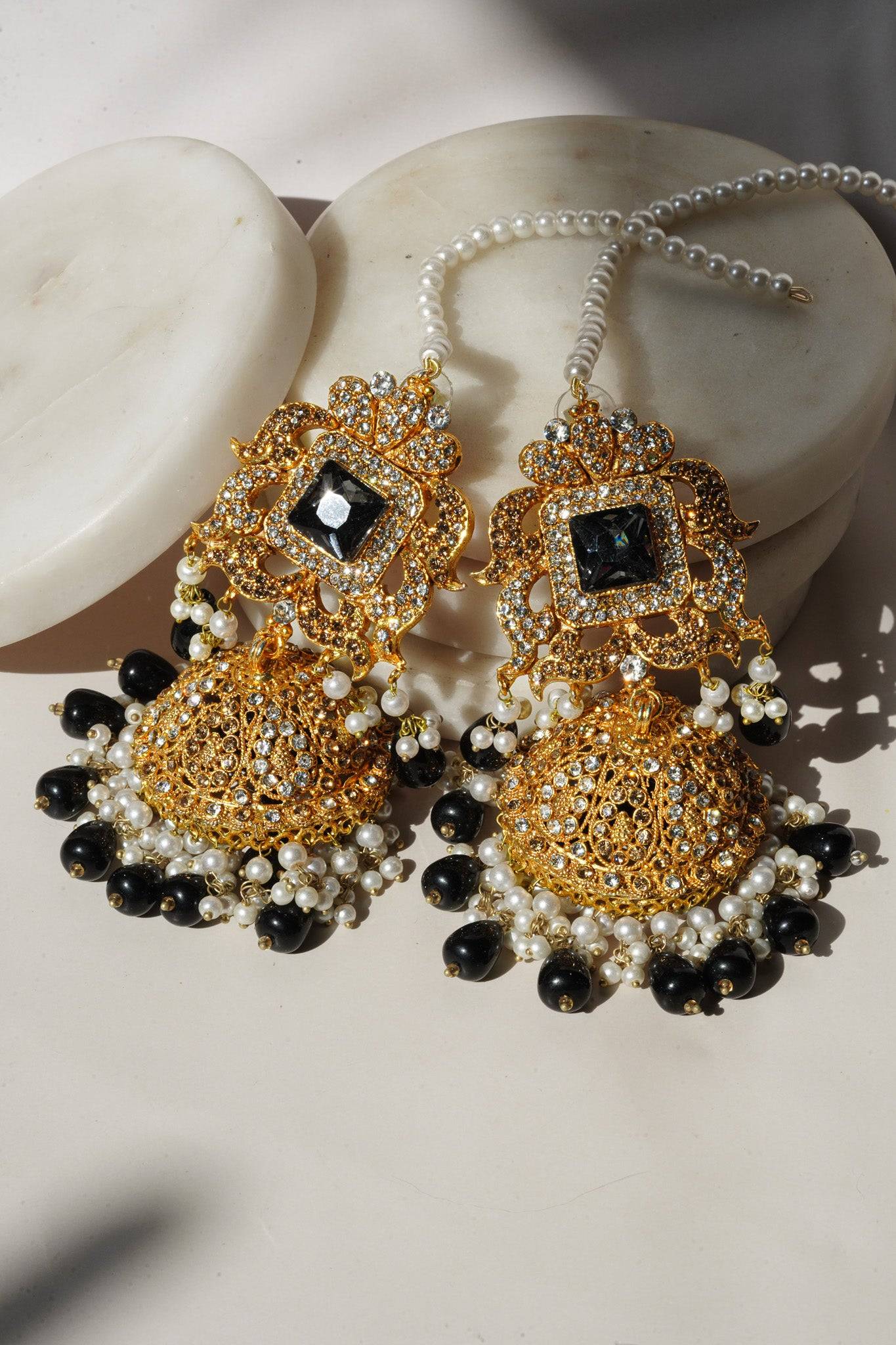Buy JAZZ Jazz Jewellery Designer Stone Earrings With Long Chain Brass  Earring | Shoppers Stop