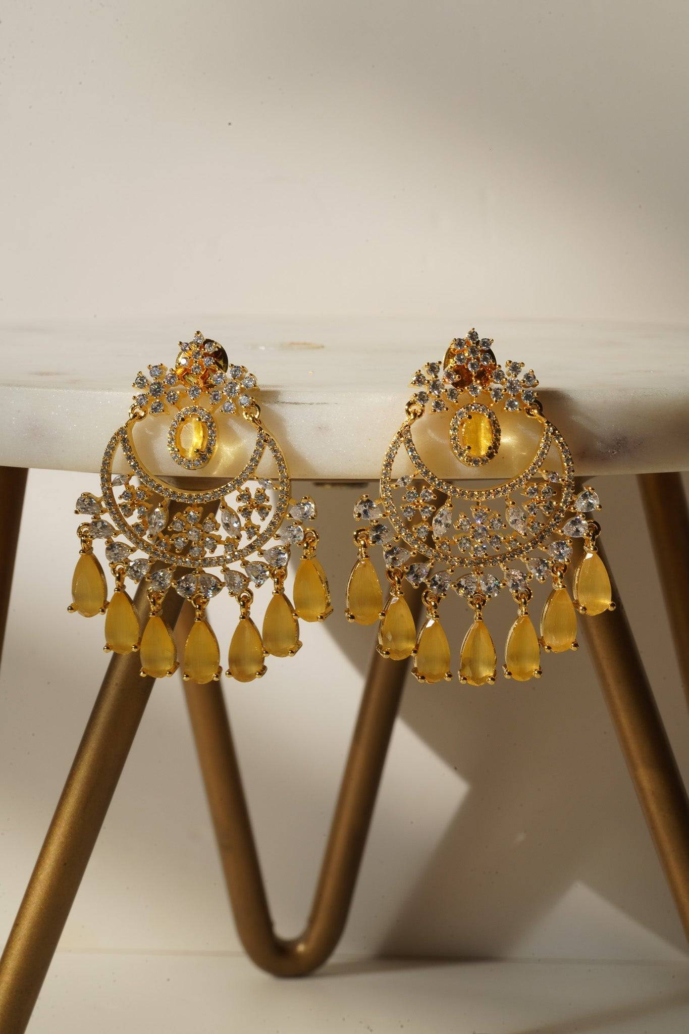 Dainty & Light 22k Gold Chandbalis Studded With Pearls & Pheroza GER 045