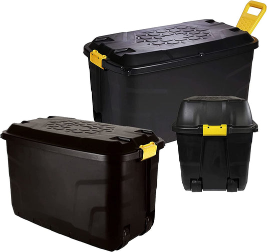 Large Heavy Duty Indoor Outdoor Black Storage Trunks With Clip On Lids –  Star Supplies