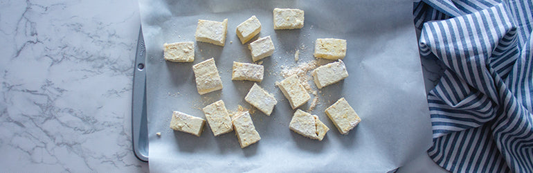 Tofu on a tray.