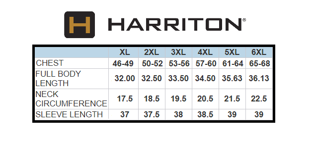 Harriton Size Chart