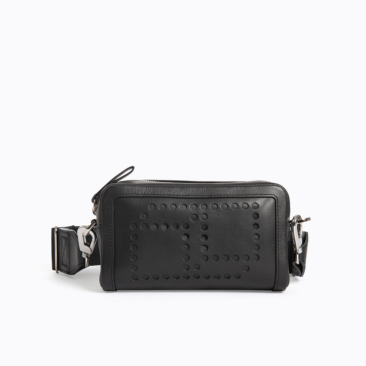 Leather Box Crossbody Messenger Bag in Black