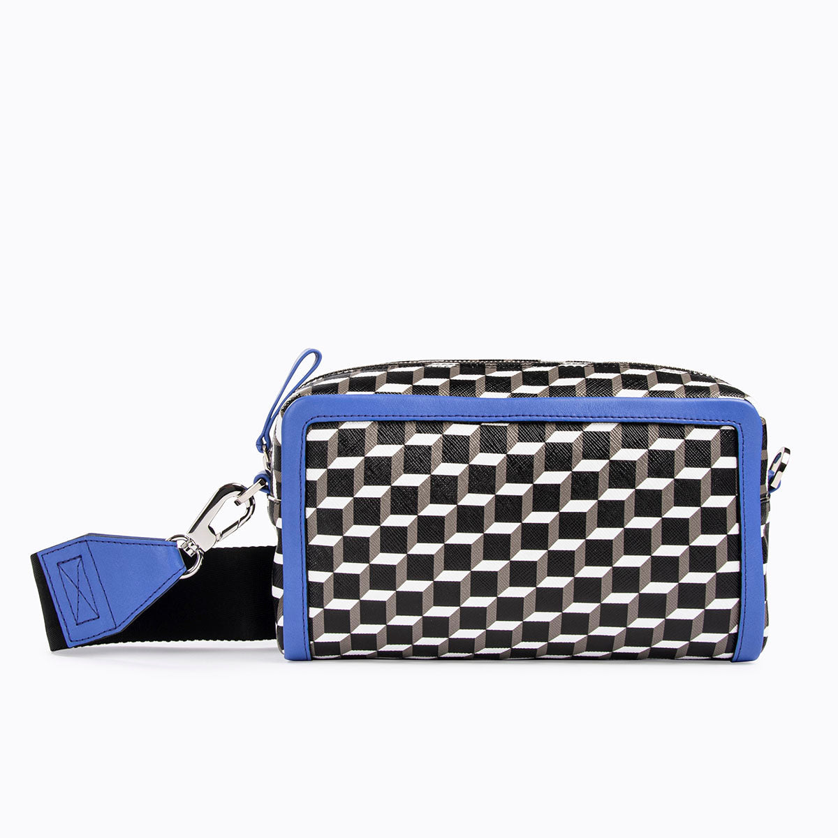 MAXI CUBE BOX unisex bag in Cube canvas & indigo leather — PIERRE