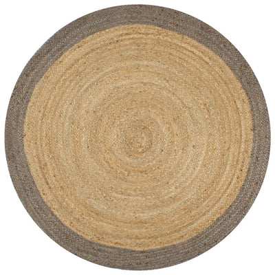 Käsintehty pyöreä juuttimatto harmaalla reunalla 90 cm