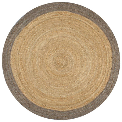 Käsintehty pyöreä juuttimatto harmaalla reunalla 150 cm