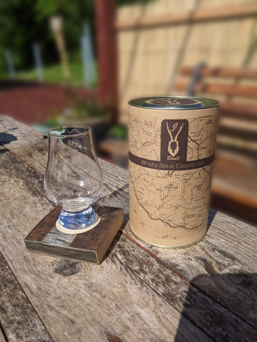 Handmade whisky stave coaster glencairn glass