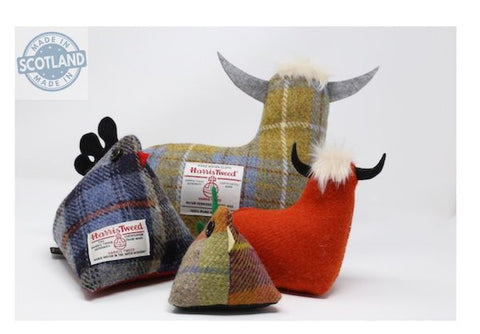 Harris Tweed Highland Cow and Chicken doorstops