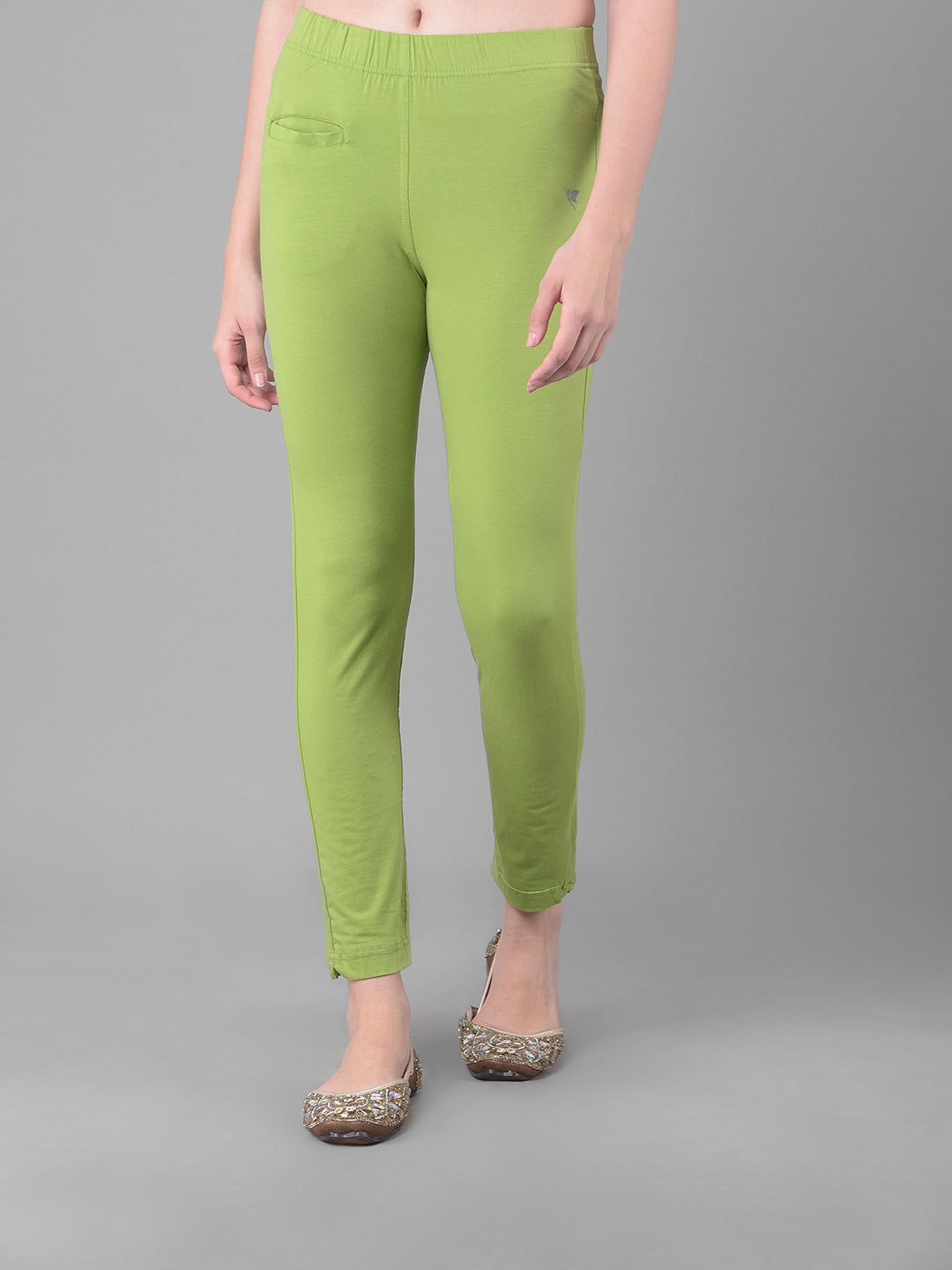 Yellow Solid Ankle Length Plus Legging - VALLES365 by S.C. - 4145009