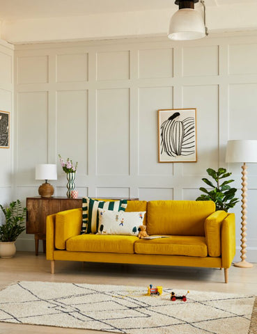 Yellow mustard sofa by rose and grey