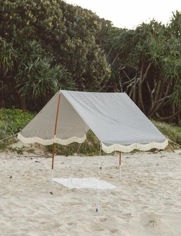 Navy striped beach tent