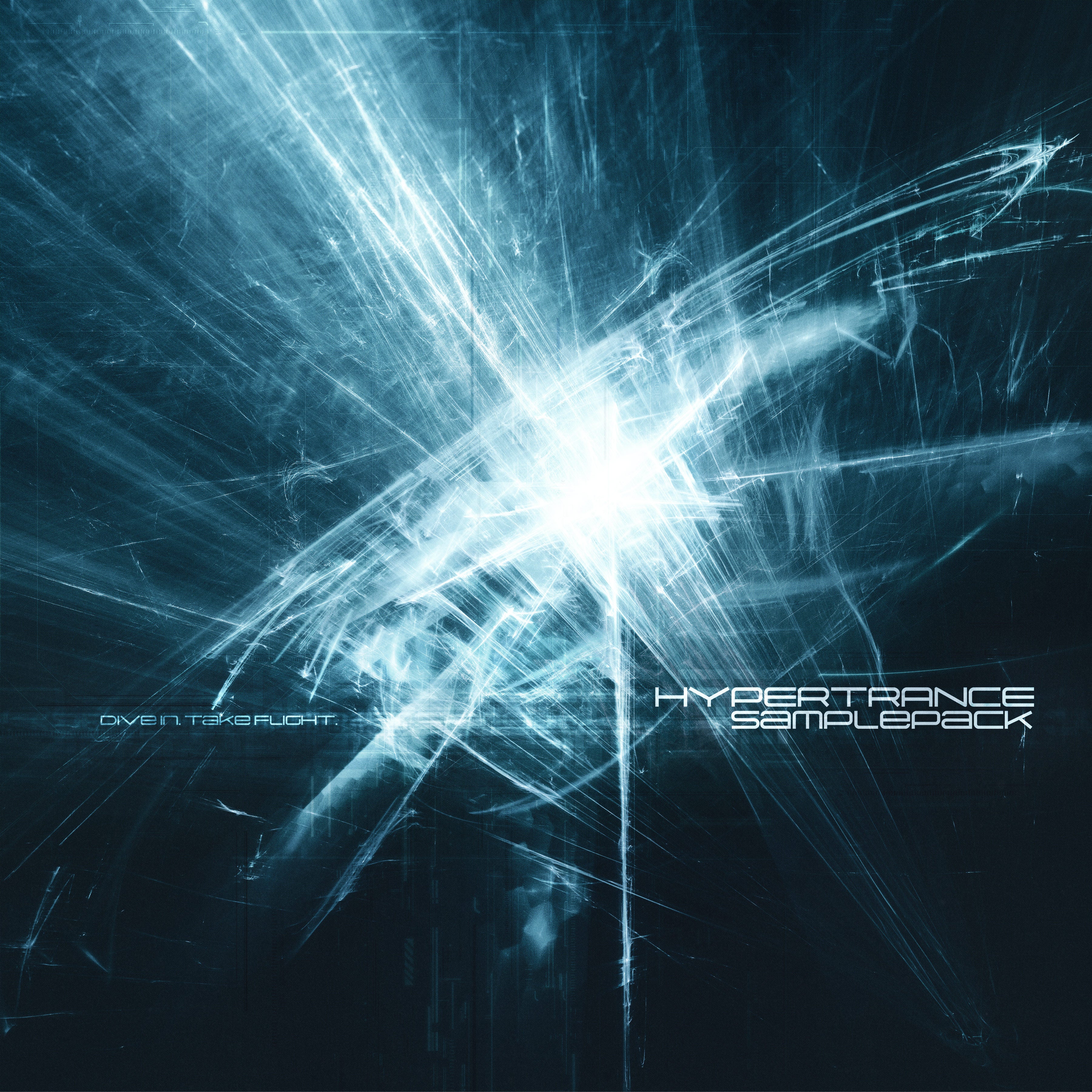 Abstract artwork in the metalheart style, featuring the texts "Hypertrance Samplepack" and "Dive In, Take Flight".